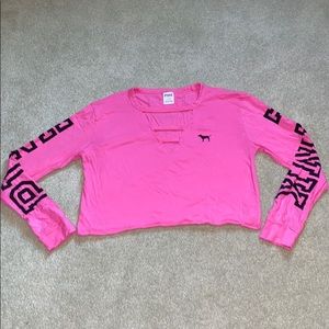 PINK VICTORIA SECRET CROPPED T-SHIRT